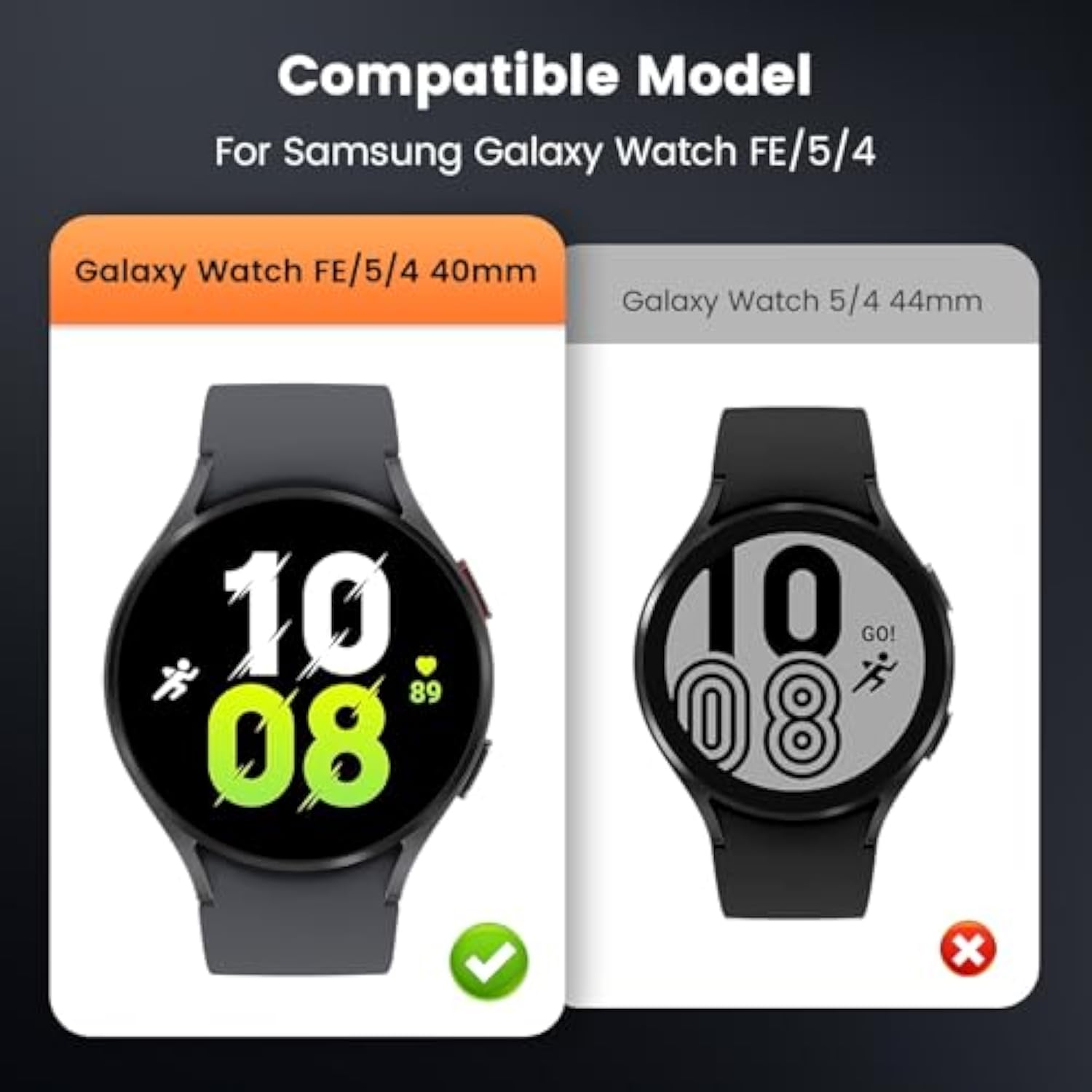 3 In 1 Waterproof Case And Band For Samsung Galaxy Watch Fe(2024) 5 4 40Mm, 360° Protective Hard Pc With Tempered Glass Screen Protector For Galaxy Watch Cover Bumper Accessories, Black