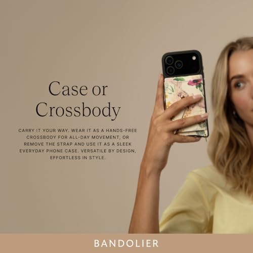 Lily Crossbody Phone Case for iPhone 17 Pro Max. 100% Genuine Pebble Leather. Ivory Floral with Gold Hardware. Removable Crossbody and Wristlet Strap.