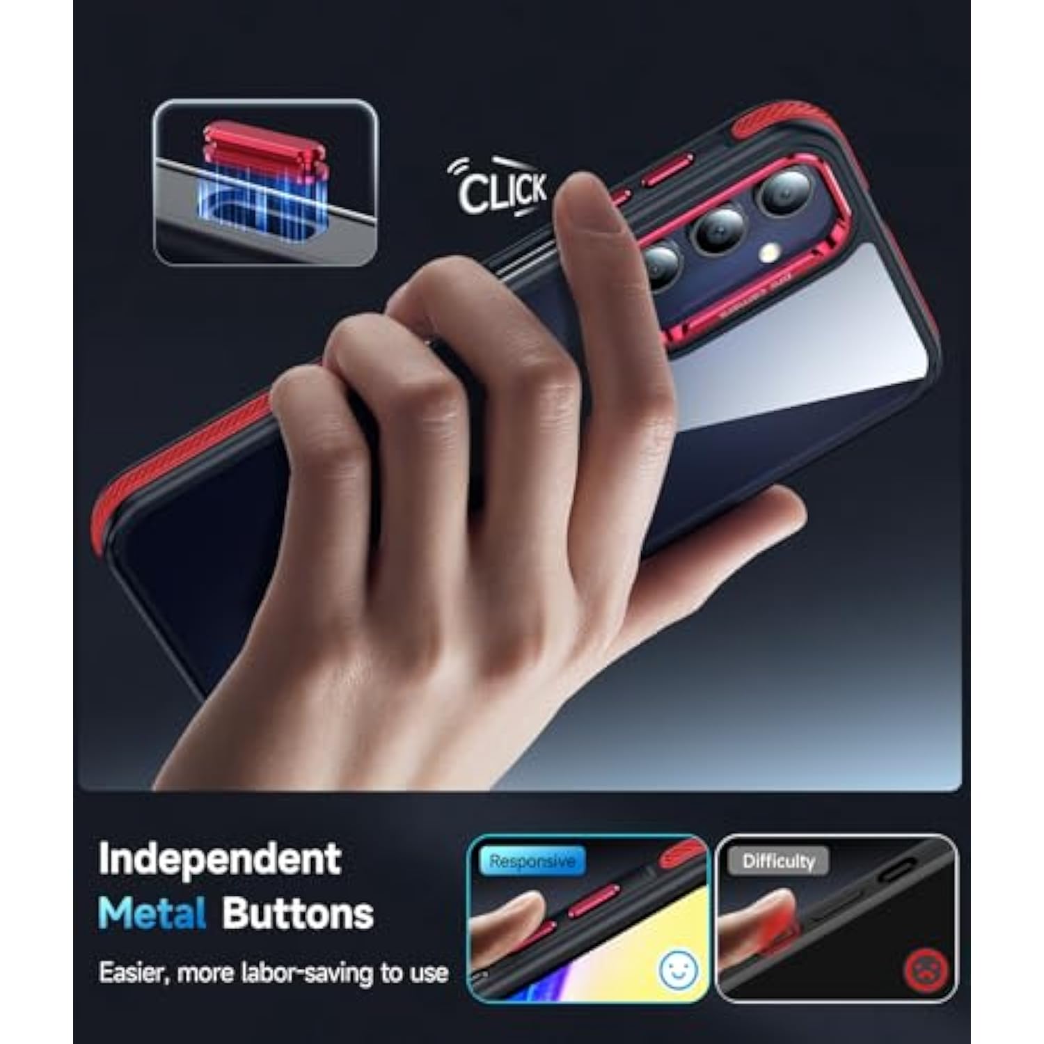 For Samsung A15-5G Case: 2 Pack Screen Protector Shockproof Military-Grade, [Anty-Slip Grip] Metal Texture Lens Magnetic Translucent Matte For Samsung Galaxy A 15 5G Case, Black