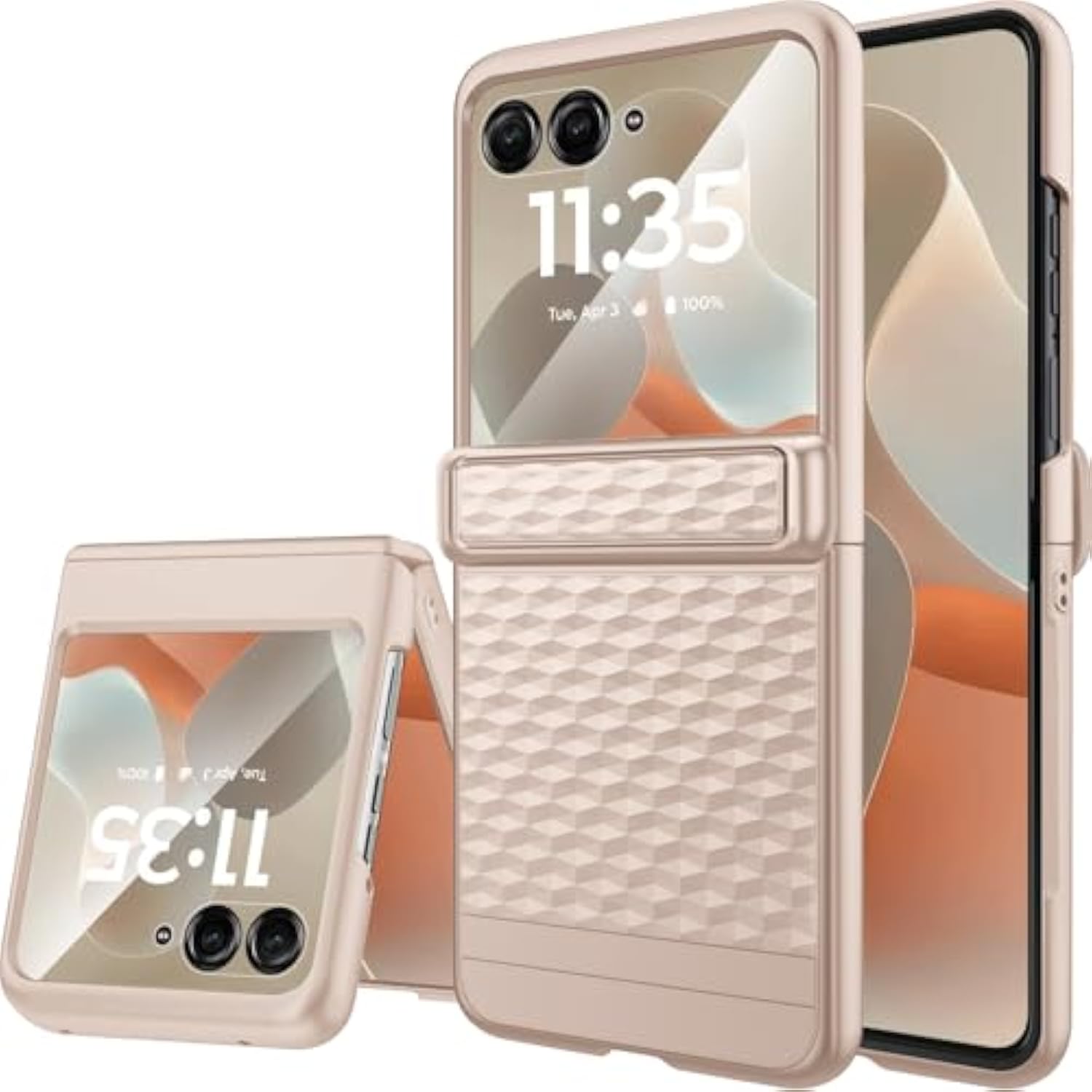 Miimall Hinge Cover for Rugged Case Motorola Razr 2025, [Built-in Camera and Screen Protector][Non-Slip Stylish Texture] Drop-Proof Non-Fingerprint Lightweight Cases for Motorola Razr 60 Bumper, Gold