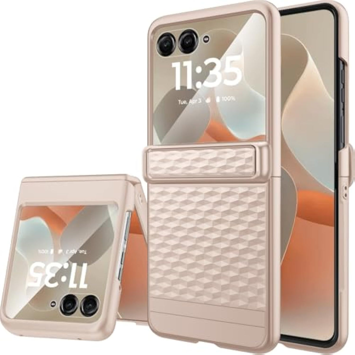 Miimall Hinge Cover for Rugged Case Motorola Razr 2025, [Built-in Camera and Screen Protector][Non-Slip Stylish Texture] Drop-Proof Non-Fingerprint Lightweight Cases for Motorola Razr 60 Bumper, Gold