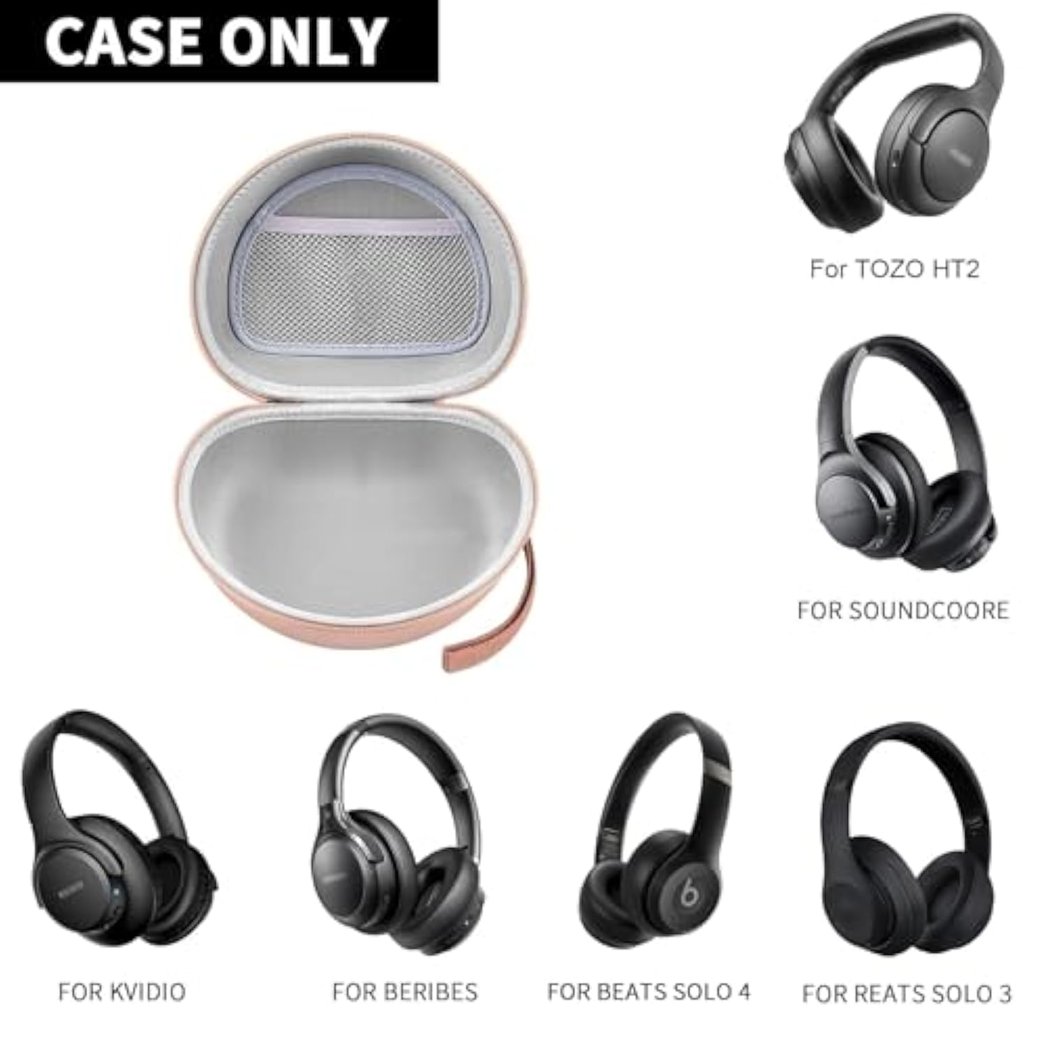 Headphone Case For Beats Solo 4/ For Tozo Ht2/ For Glynzak/For Beats Studio Pro/For Beats Solo3/ For Beats Studio3 On-Ear Headphones, Foldable Bluetooth Wireless Headset (Extra Large) - Rose Gold