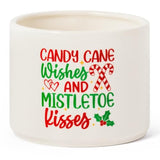 Christmas Candy Dish Mini Ceramic Bowl, Merry Xmas Candy Cane Wishes Tiered Tray Decor, Winter Berry Leaves Sweets Table Shelf Accents Gift For Farmhouse Home Kitchen (Mistletoe Kisses)