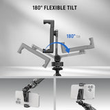 Neewer Metal Phone Tripod Mount with Cold Shoes, 1/4" Thread, 180° Tilt, 360° Rotation, Adjustable Phone Clamp Metal Phone Holder Compatible with iPhone 16 15 Pro Max S24 Ultra Camera Cage, GA010