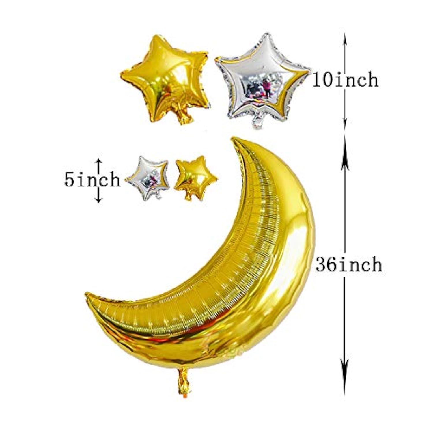 12 Pcs Moon Star Mylar Balloons, 36Inch Big Gold Moon Balloons And Silver Star Foil Balloon For Baby Shower Birthday Wedding Party Decorations