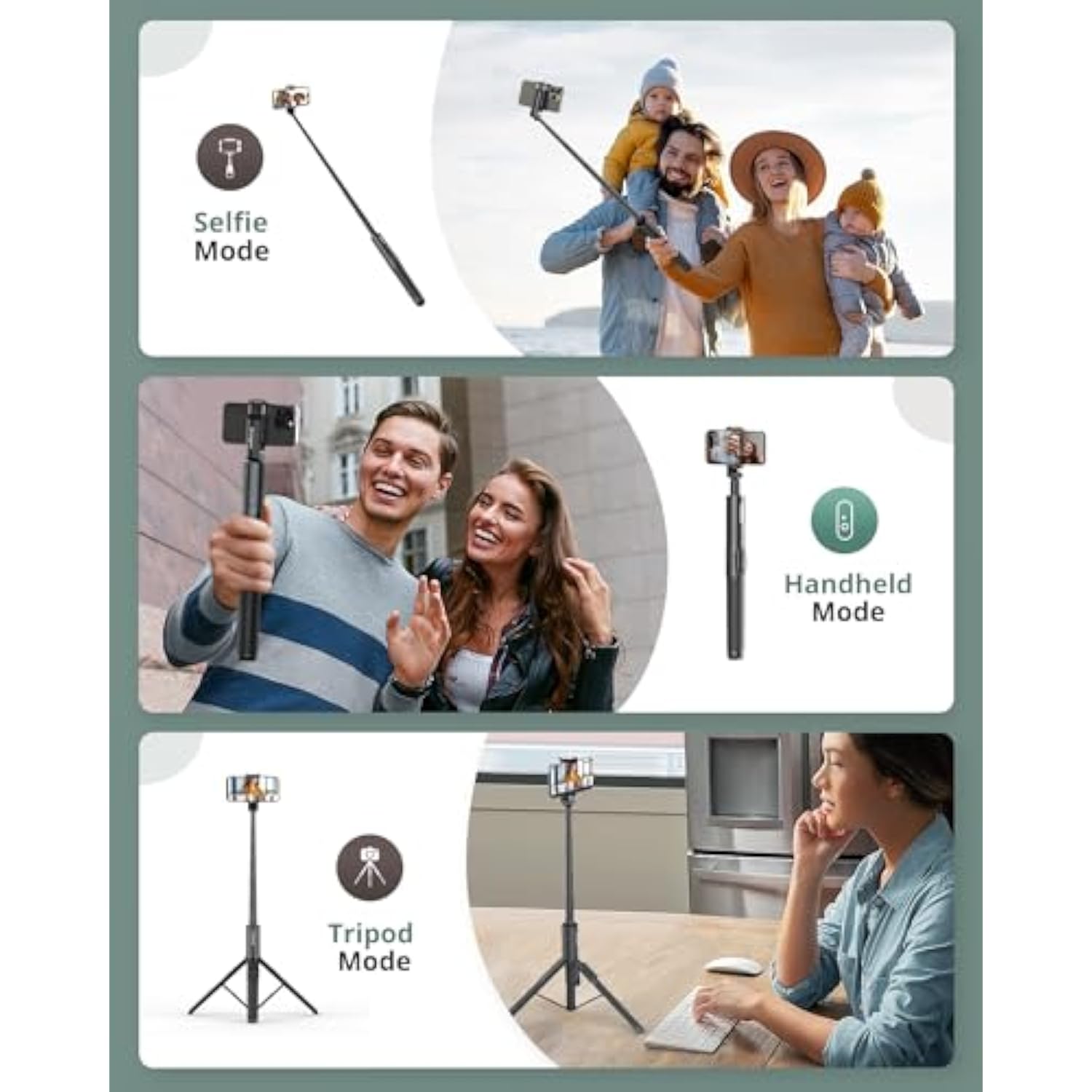 60" Phone Tripod - Selfie Stick, Lightweight All In One Phone Tripod Integrated With Wireless Remote Compatible With All Cell Phones For Selfie/Video Recording/Photo/Live Stream/Vlog?Black?