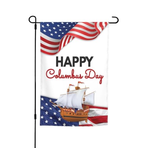 Happy Columbus Day Garden Flag Banner Backdrop Yard Signs Outdoor Party Decorations 12x18in
