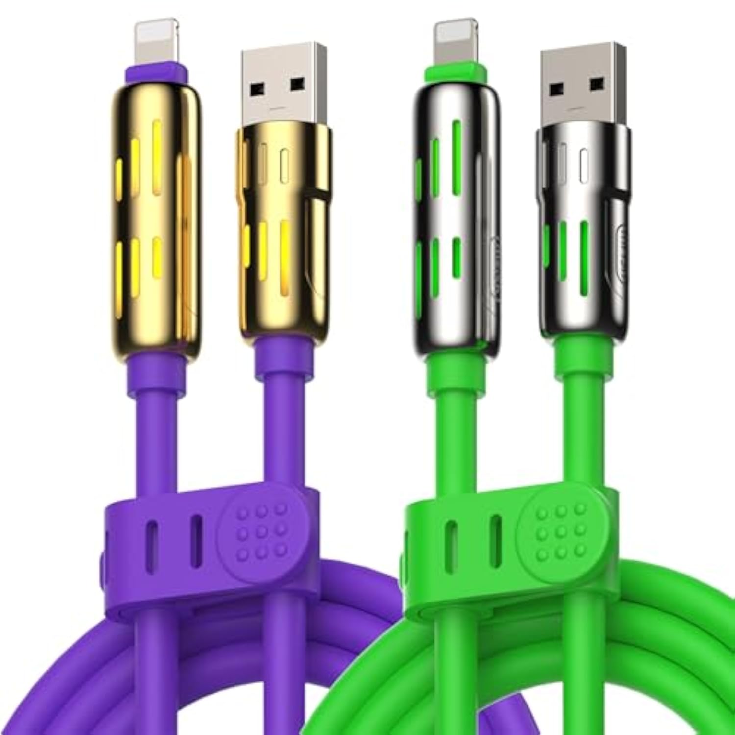 240W 4-In-1 Universal Usb Charging Cable [2 Pack, 6.6Ft] – Fast Charger Cord With Usb-A, Dual Usb-C & Lighting, For Iphone 14/15/16/17 Series, Ipad & Macbook & More (2Pack, Purple+Green, 6.6Ft)