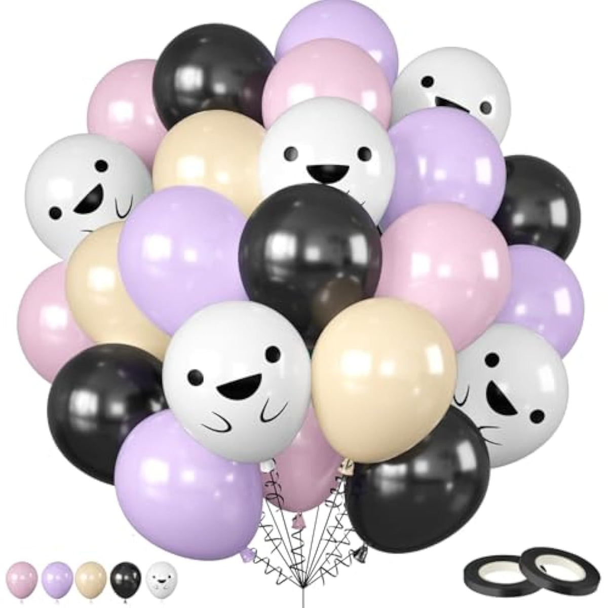Purple Pink Halloween Balloons 12 Inch Ghost Latex Balloons Pastel Black Apricot Party Decor