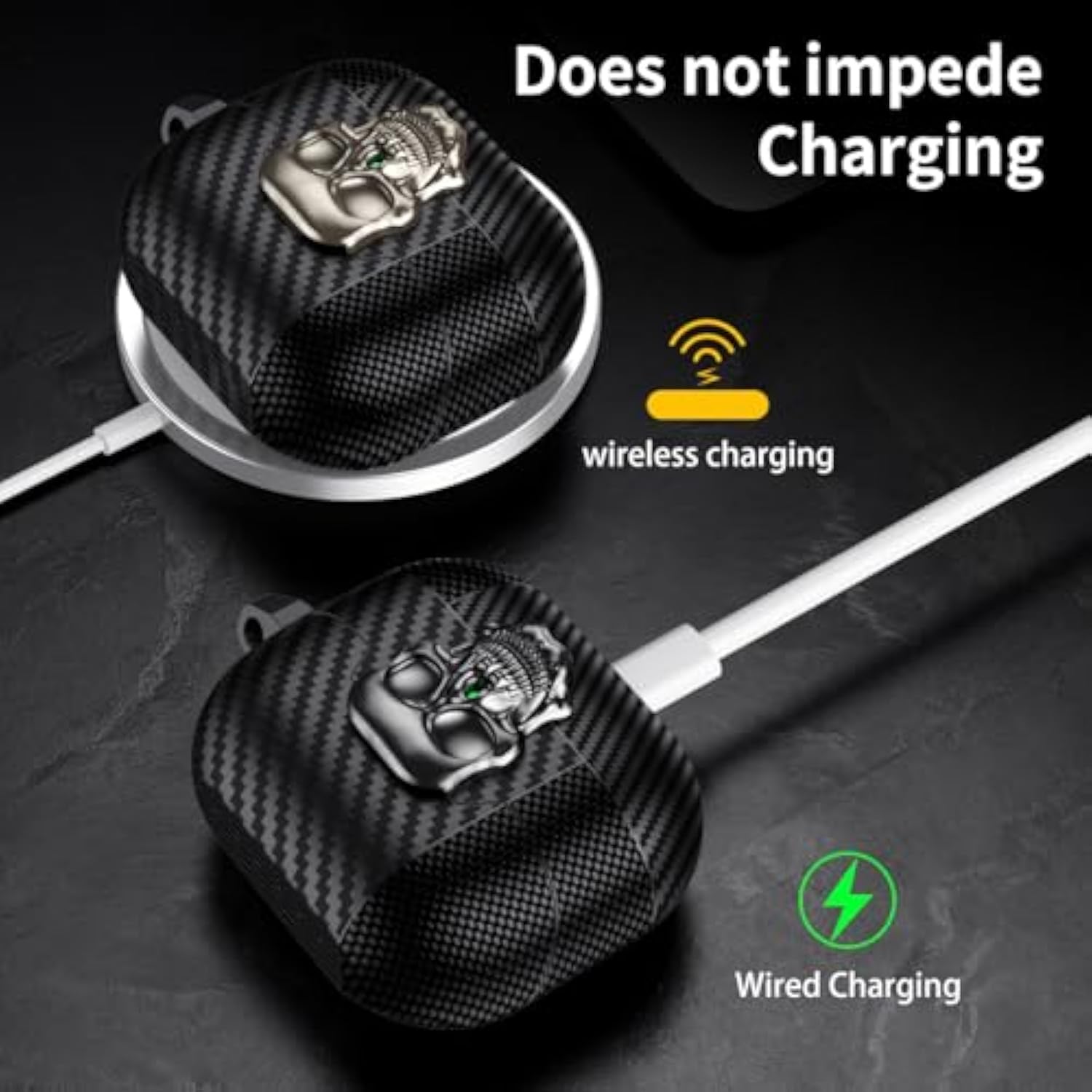 For Samsung Galaxy Buds3 Pro/Galaxy Buds 3 Case With Lock, Girls Boys Funny Skull Full Body Shockproof Hard Shell Cover With Carabiner Keychain For Galaxy Buds3 Pro Skull Black