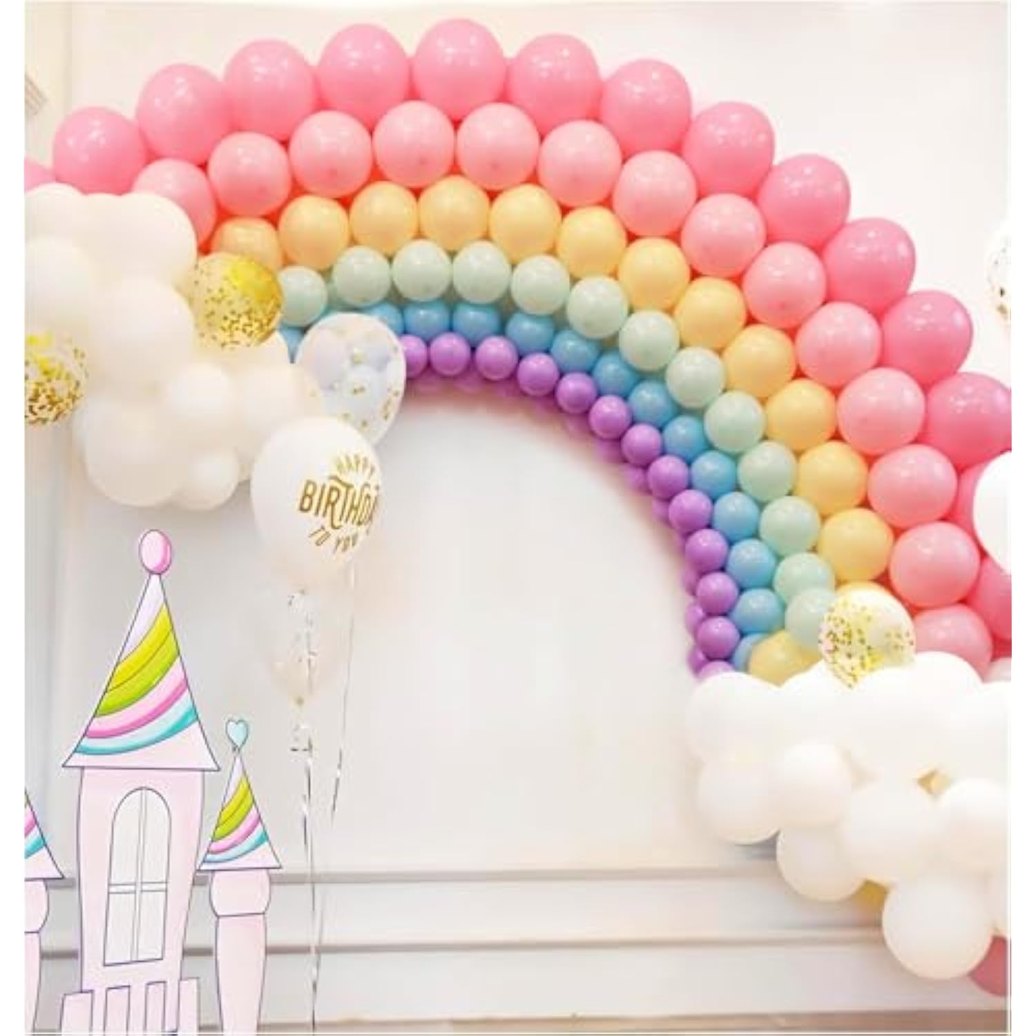 296PCS Rainbow Balloon Arch Kit – Pastel Latex & Confetti Balloons for Party Decorations