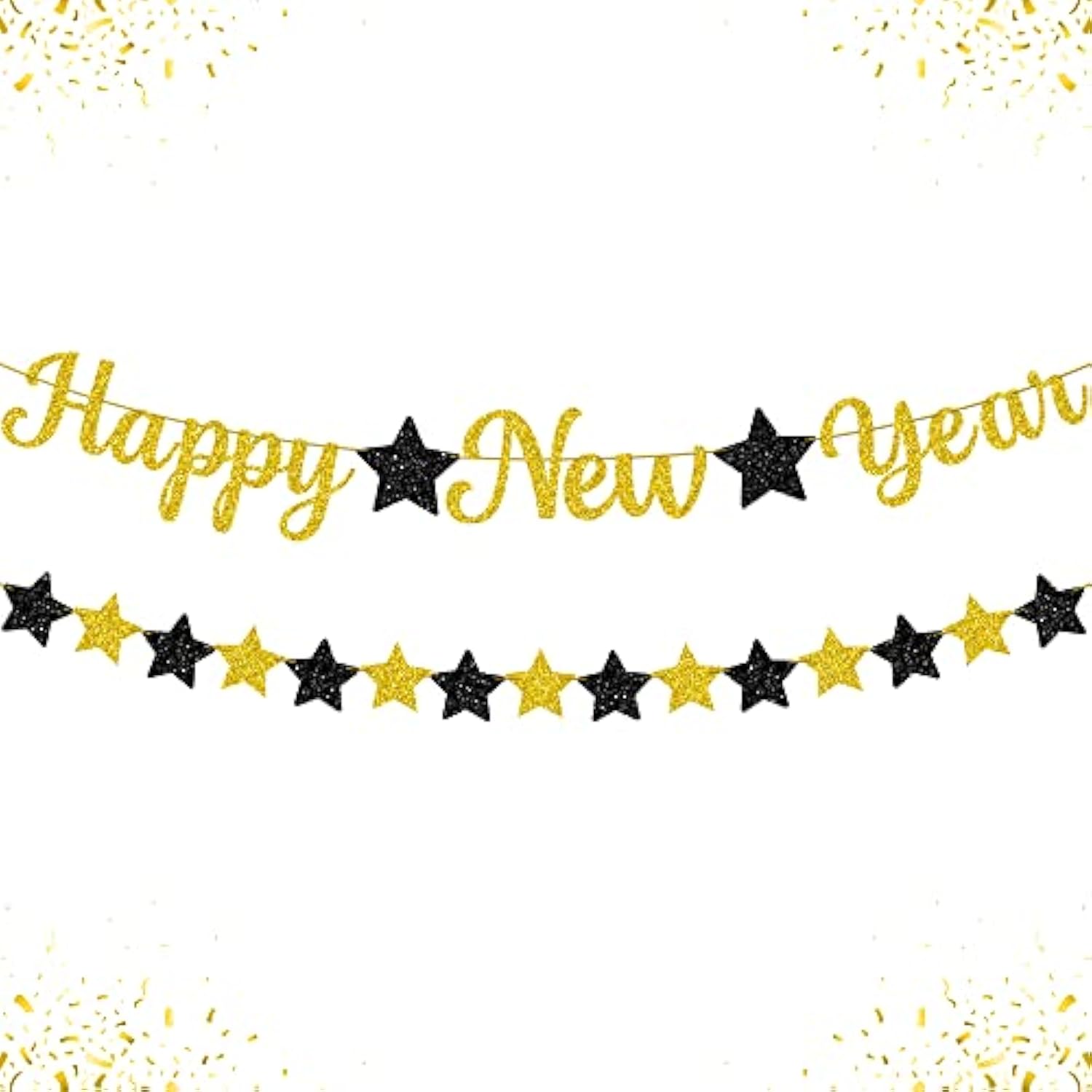 10ft Pre-Strung Gold Glitter "Happy New Year" Banner No-DIY 2026 NYE Sign