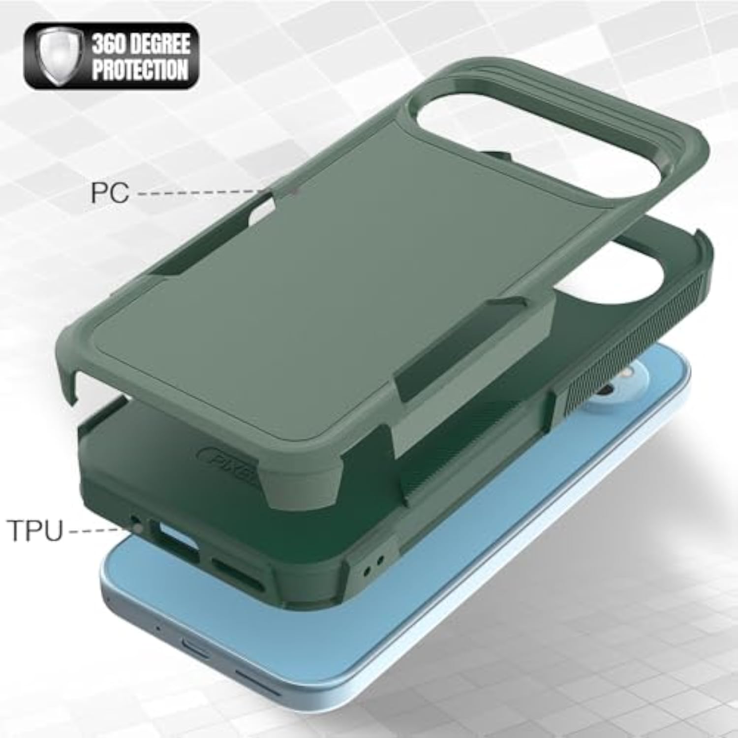 Dual Layer Protective Heavy Duty Cell Phone Cover for Google Pixel 9 / Pixel 9 Pro - Military Grade Protection Bumper with Screen Protector - Dark Green