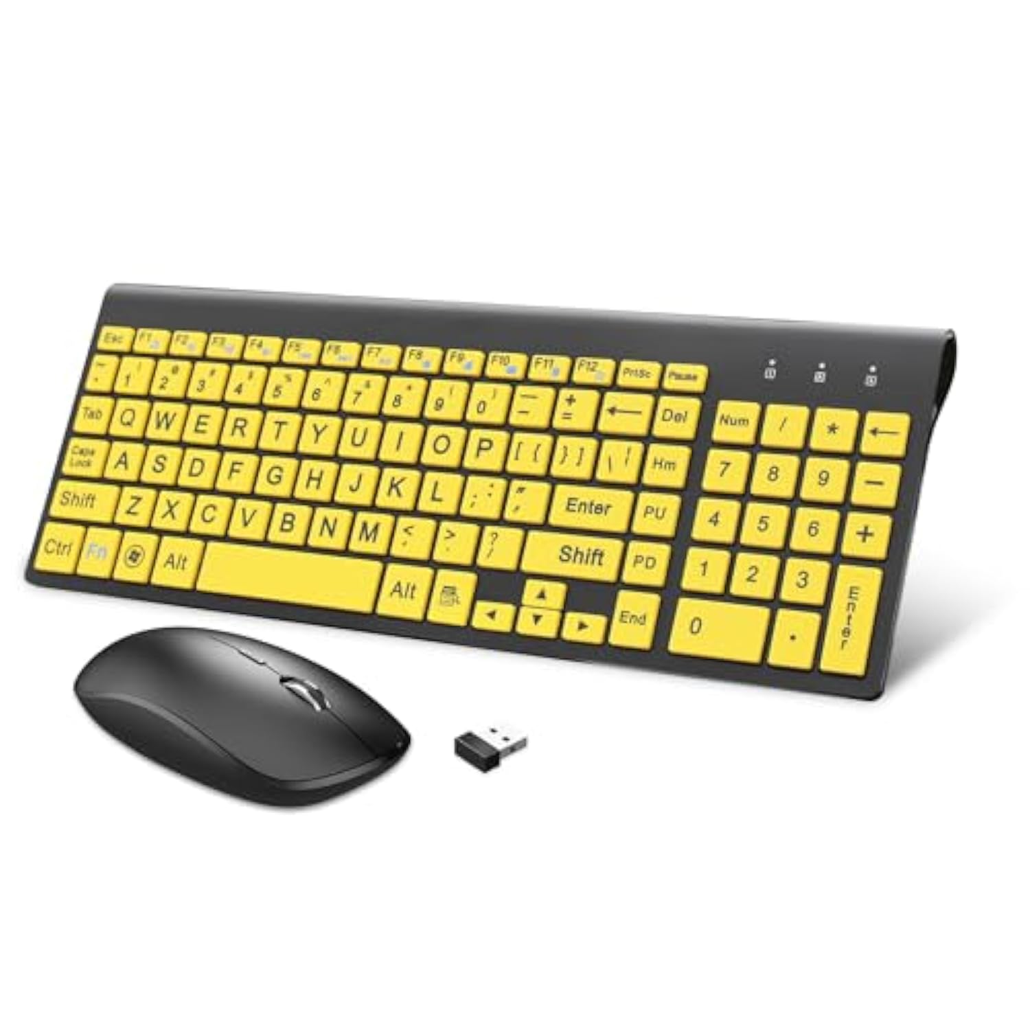 -Wireless Large Print Keyboard And Mouse Set With Usb Receiver| Quiet Scissor Switch | For Seniors And Visually Impaired Low Vision Individuals-Yellow