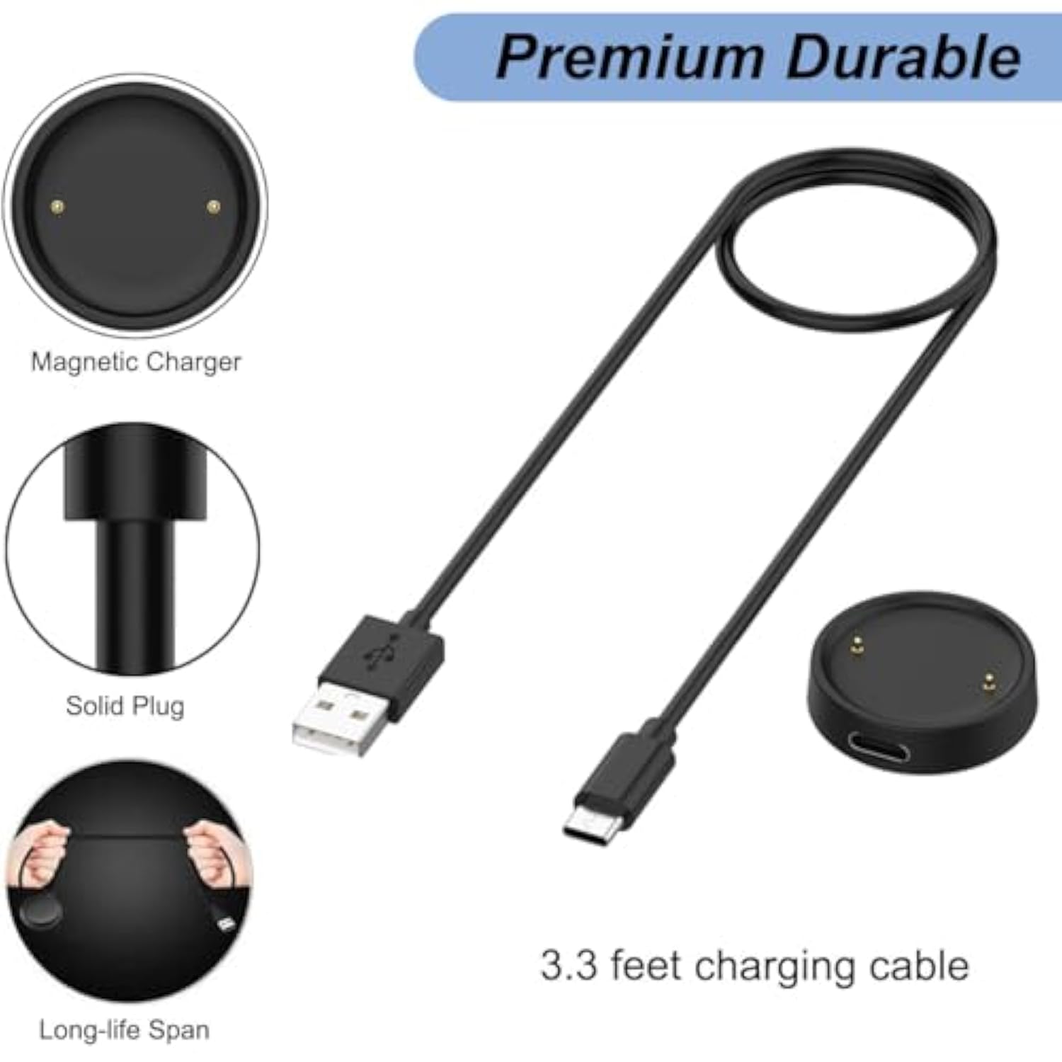 Charger For Amazfit Active 2/Bip 6, Replacement Usb Charging Cable Cord Dock For Amazfit Bip 6/Active 2 Smart Watch (3.3Ft/1M) (2)