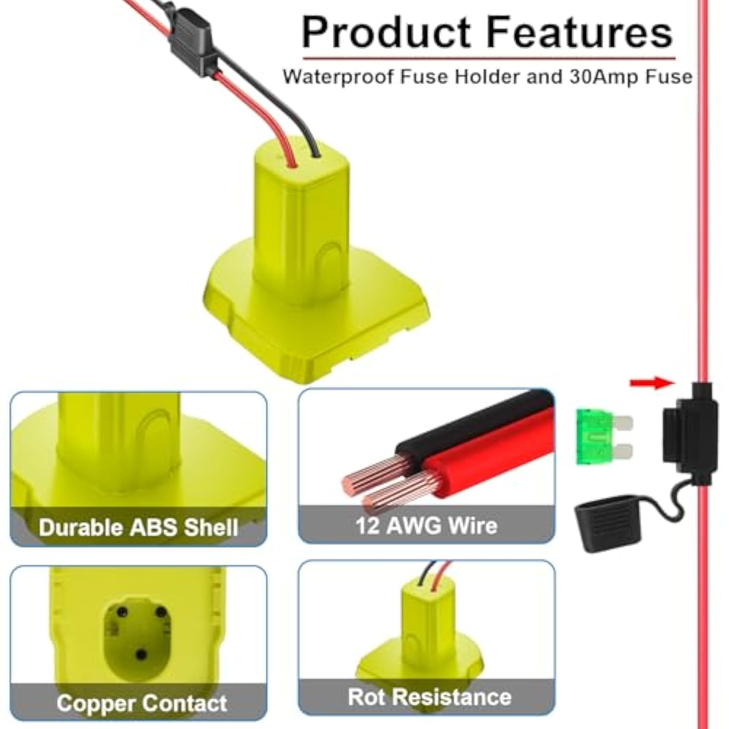 Ryobi 18V Battery Adapter With Harness Connector - Power Wheel Battery Converter Kit Contains Fuse And Wire Terminals, Compatible With Peg-Perego Kids Riding Toys