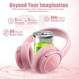Bluetooth Wireless Headphones Over Ear, 65H Playtime And 6 Eq Music Modes With Microphone, Hifi Stereo Foldable Lightweight Headset, Deep Bass For Home Office Cellphone Pc Etc.(Pink)