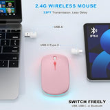 Led Bluetooth Wireless Mouse For Macbook Air Mac Pro Laptop Ipad Rechargeable Silent Light-Up Optical Mouse With Jiggler Dual Mode Bt5.2 & Usb-A/Usb-C For Students, Kids, Girls, Boys Rose Gold