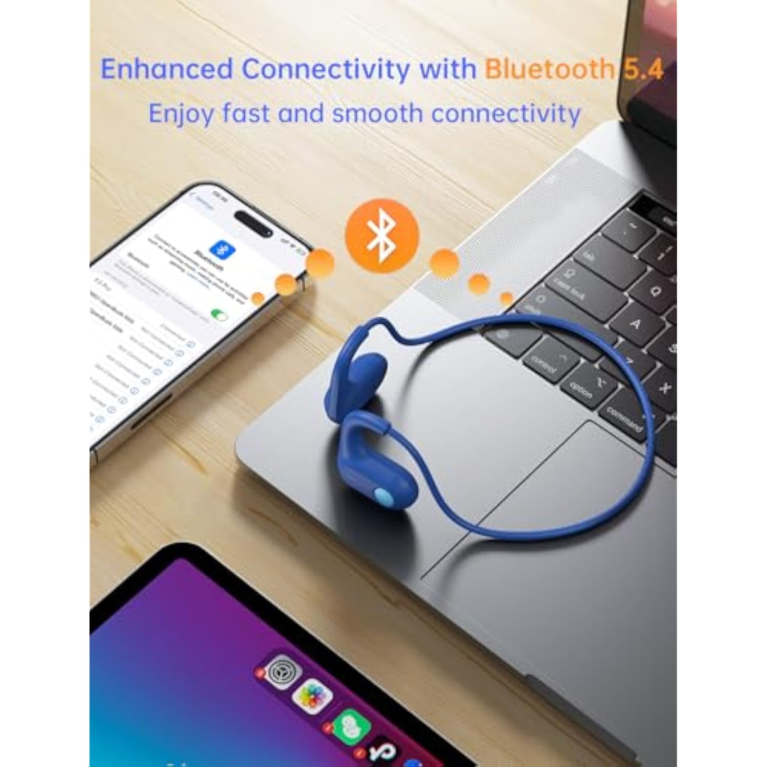 Kids Bluetooth Headphones, Bluetooth 5.4 Air Conduction Open Ear Headphones, Ultra-Light, Stereo Sound With Mic, Ipx5 Waterproof, 15H Playtime, Perfect For School And Outdoor Activities-Blue