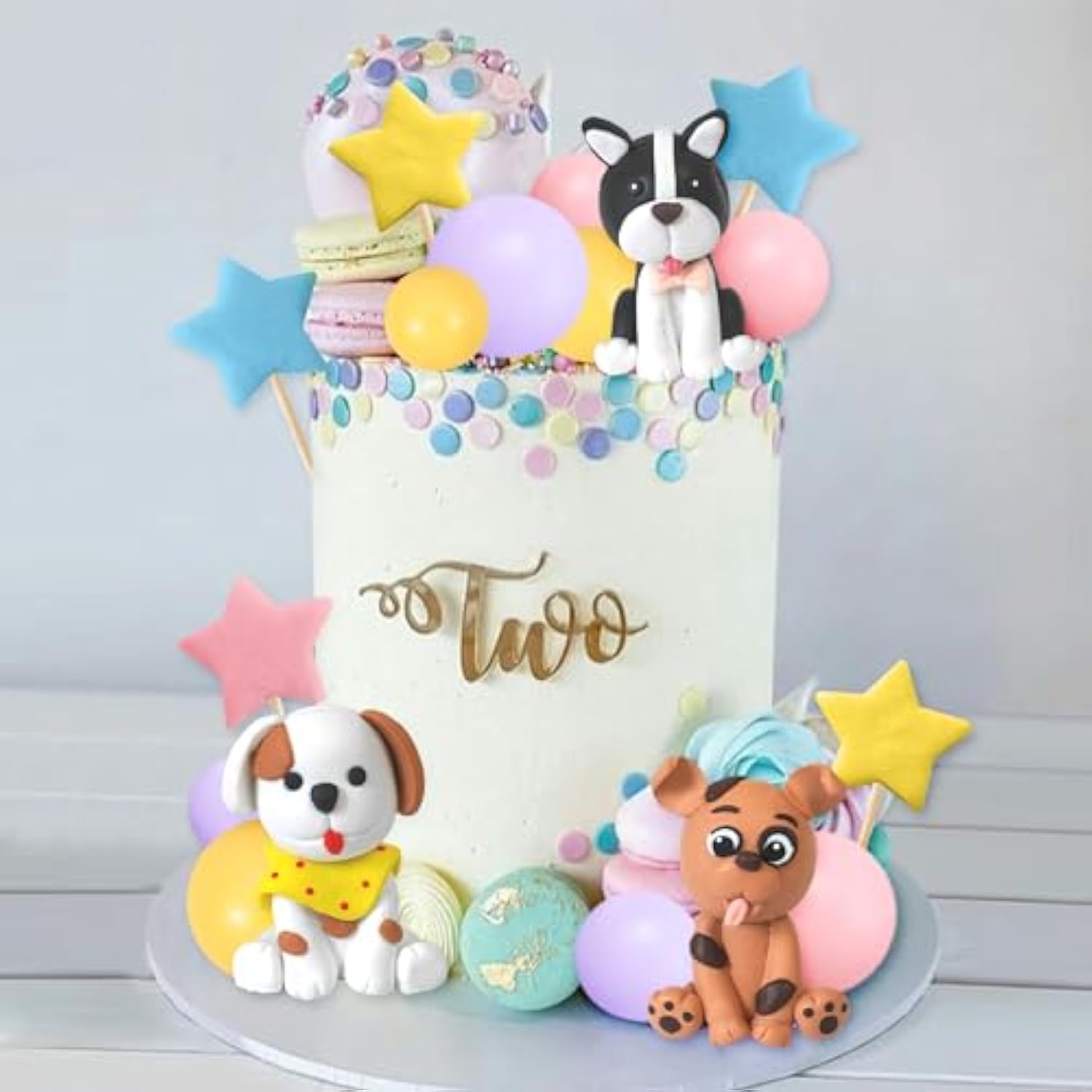 Dog Cake Topper Clay Figurines - Puppy Star Yellow Pink Purple Ball Cake Topper For Dog Theme Birthday Party Paw Cute Pet Party Baby Shower Supplies (Style 01)