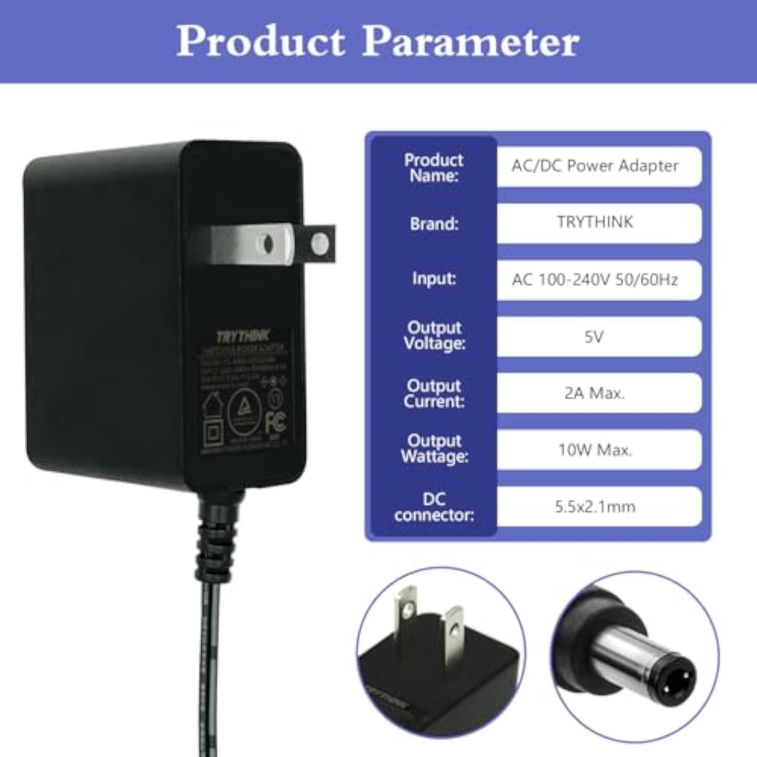 5V 2A 1A 0.8A 0.5A Power Supply Adapter, 10W Universal Ac/Dc Adapter 100-240V Ac To Dc 5V Power Cord Converter With 9 Interchangeable Jacks Plug For Usb Hub Tv Box Router Camera,Etc (1 Pack)