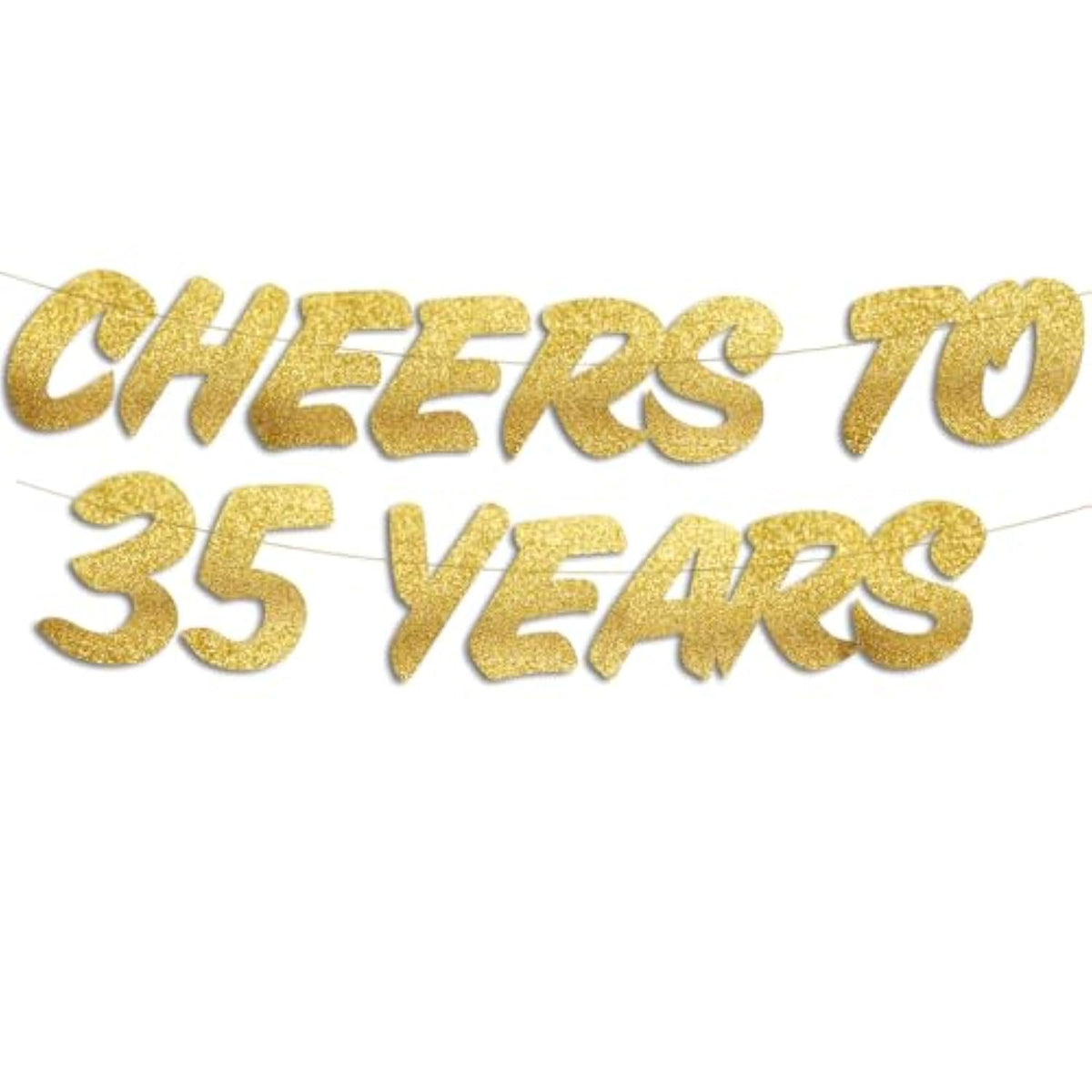Cheers To 35 Years Gold Glitter Banner - 35Th Birthday And Anniversary Party Decorations