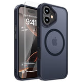 For Iphone 16 Case With Screen Protector, [Compatible With Magsafe] Shockproof Protection Magnetic Translucent Matte Slim Phone Cover For Women Men-Black