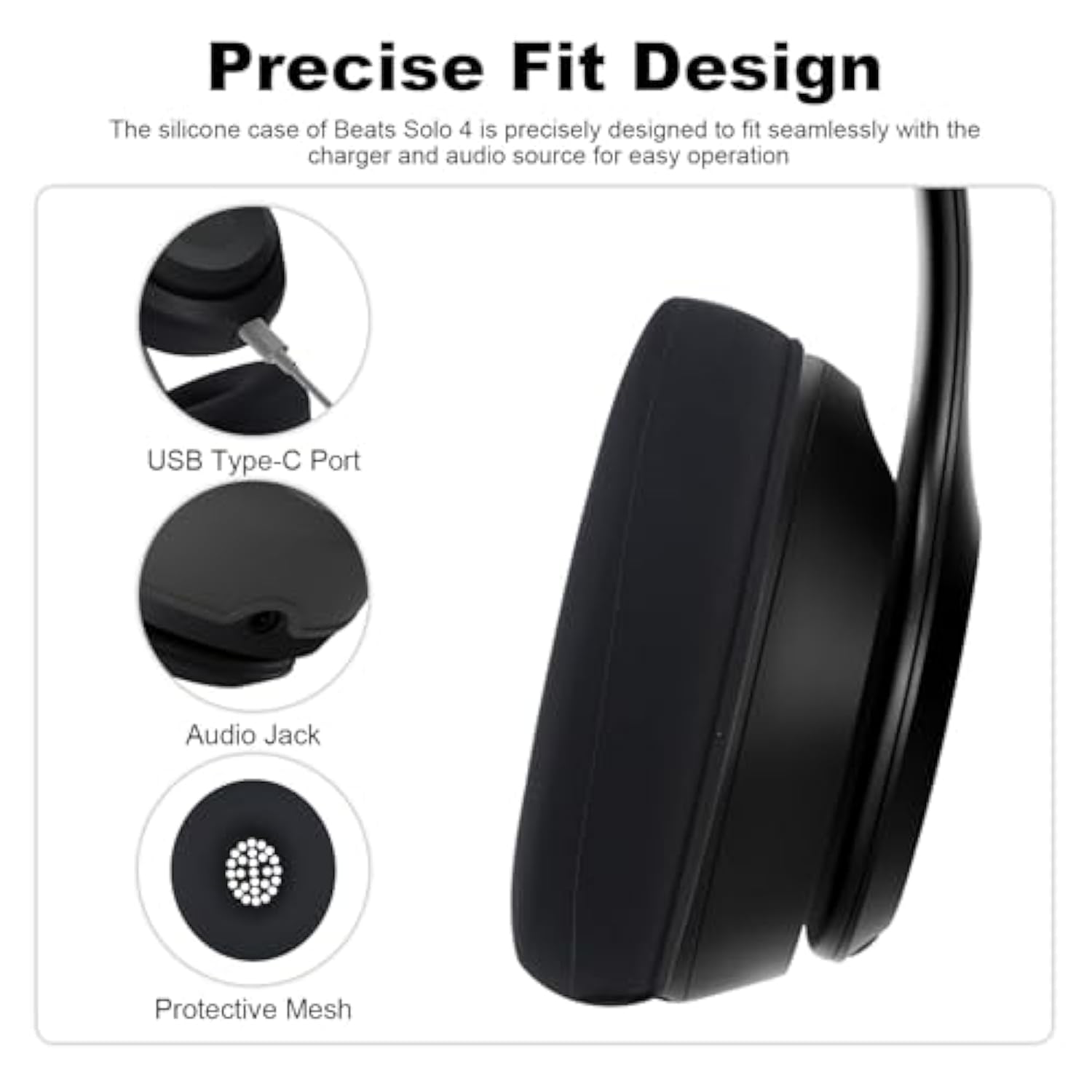 Replacement Solo 4 Ear Pads Cover Silicone Earpad Covers Case Compatible With Beats Solo4 Solo3 Solo2 Headphones, Washable Protective Pads Cover (Black)