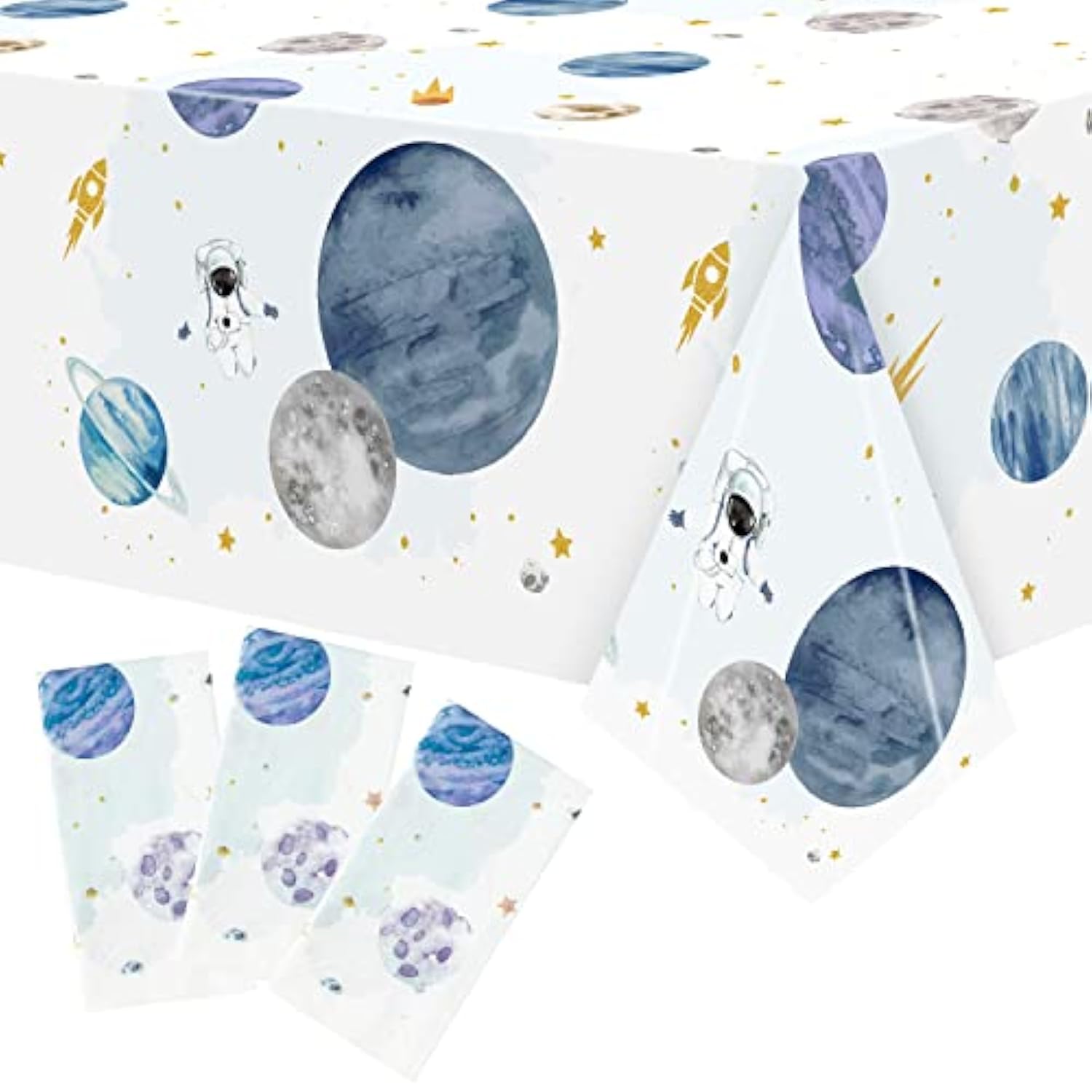 3Pack First Trip Around The Sun Space Party Tablecloths Outer Space Theme Disposable Rectangle Table Cover Decorations For 1St Birthday Baby Shower Party Tablecover Supply, 86.6X51 Inch