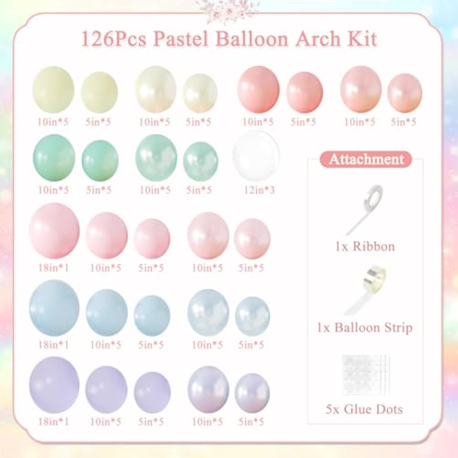 Pastel Rainbow Balloon Garland Arch Kit 126Pcs Double Stuffed Pearl Pink Blue Yellow Peach Purple Turquoise Clear Balloons For Birthday Party Baby Shower Gender Reveal Easter Spring Day Decorations