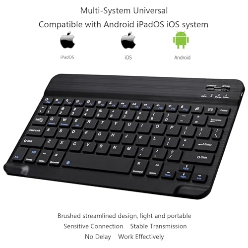 Ultra-Slim Bluetooth Keyboard Portable Mini Wireless Keyboard Rechargeable For Apple Ipad Iphone Samsung Tablet Phone Smartphone Ipados Ios Android (10 Inch Black)
