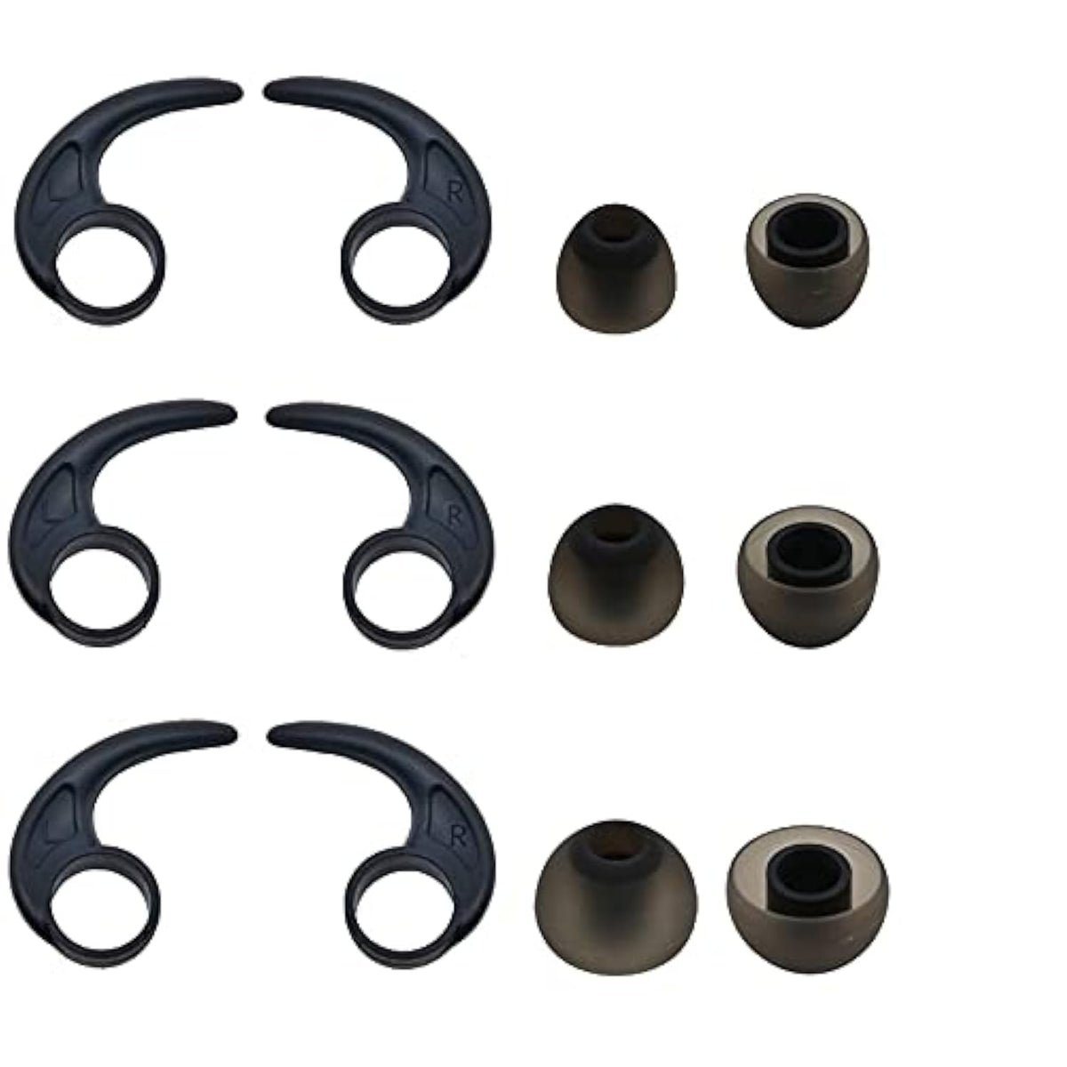 Replacement For Jay Bird X4 X3 X2 Ear Tips Ear Hooks Ear Fins Wing Tips 12 Pcs Accessories, Silicone Earhooks Earbuds Tips Eargels Eartips Compatible With Jay Bird X2 X3 X4 S/M/L Black (Jbird)