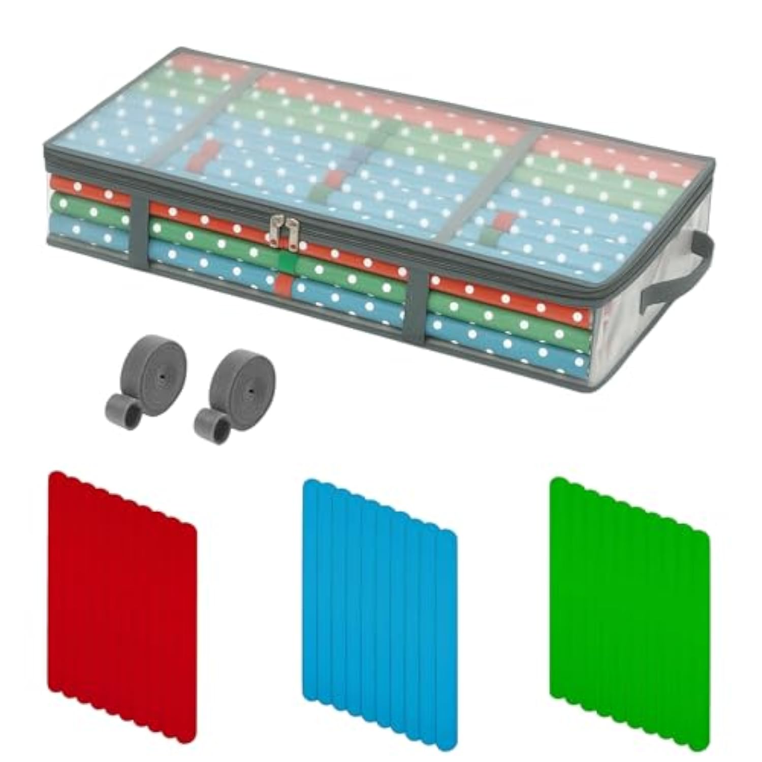 Christmas Wrapping Paper Storage Bag – Clear 31.5×17.3×5.5 In Organizer Fits 30? Rolls, Includes 30 Color Wrapping Paper Roll Holder + 2 Compression Straps, Under Bed Poster Holder