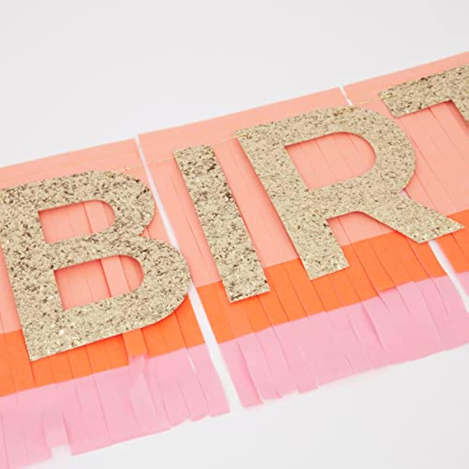Meri Meri Rainbow Fringe Happy Birthday Banner - 8' Party Garland with Excess Cord