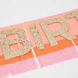 Meri Meri Rainbow Fringe Happy Birthday Banner - 8' Party Garland with Excess Cord