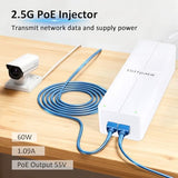Poe Injector 2.5Gb 60W 55V, 802.3Af/At/Bt Compliant Poe++ Adapter, Plug & Play, Data & Power Over Ethernet, Up To 328Ft, For Ptz Ip Camera, Dual Band Ap, Video Phone, Audio System (60W)