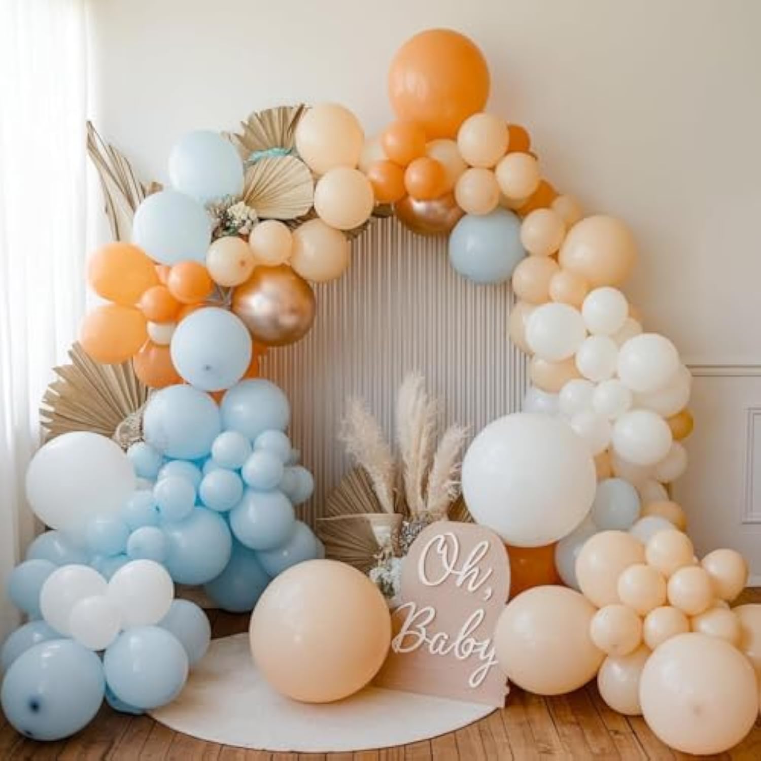 Orange and Blue Balloon Arch Kit Retro Teal Ivory Beige Nude Garland for Fall Party