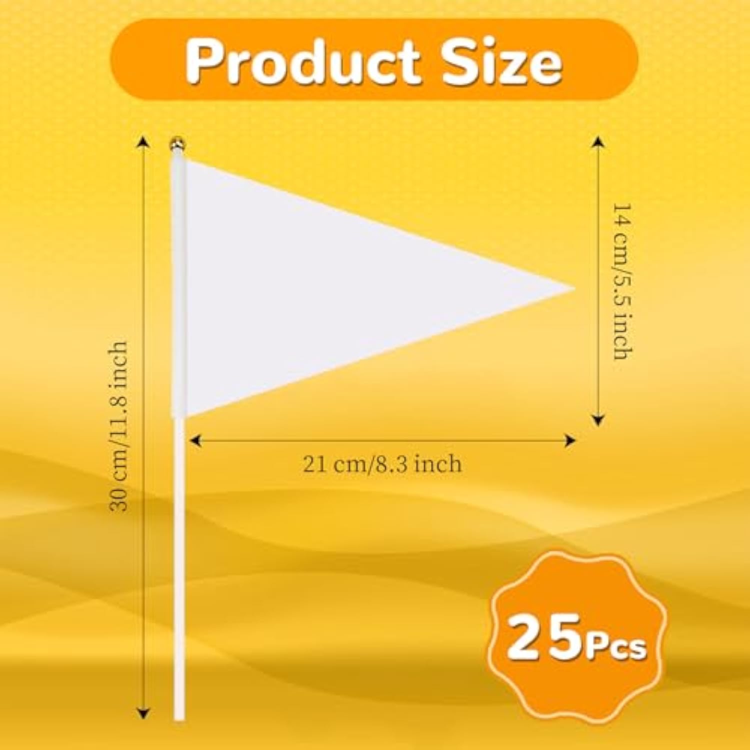 25 Pack White Pennant Flags, Mini Handheld Pennant Flags, Solid White Blank Pennants On Sticks For School Sports Club Bithday Party Events Celebration Gardens Decorations