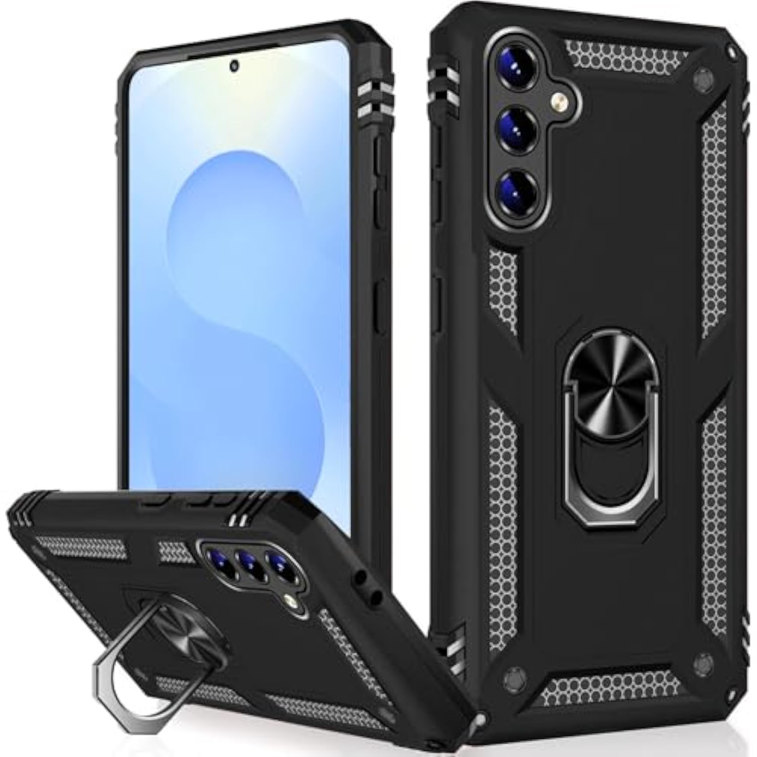 Heavy Duty Case For Samsung Galaxy S25/S24 Phone Case With Metal Ring Magnetic Kickstand, Grade Shockproof Rugged Protective Cover For Samsung S25 5G Cell Phone Cover Shell (Black)