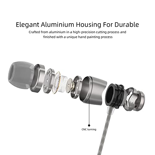 E11C Wired Earbuds with Microphone HiFi Stereo Earphones Noise Isolating in Ear Headphones Powerful Bass Tangle Free Cord Gunmetal