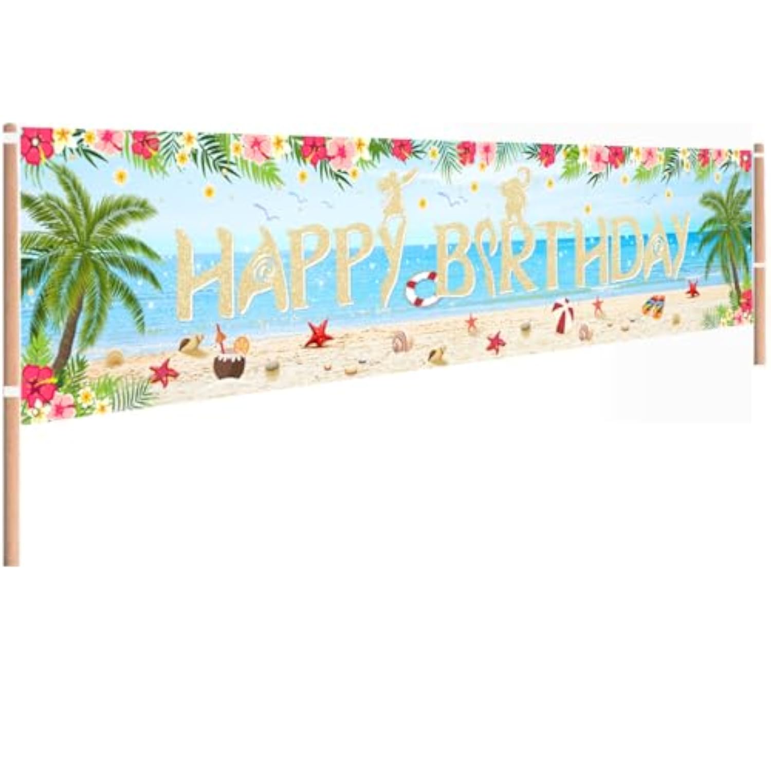 Happy Hawaiian Moana Birthday Backdrops Decoration Banner Party Blue For Happy Birthday Tropical Luau Summer Baby Shower Decor Home Outdoor Flags Supplies