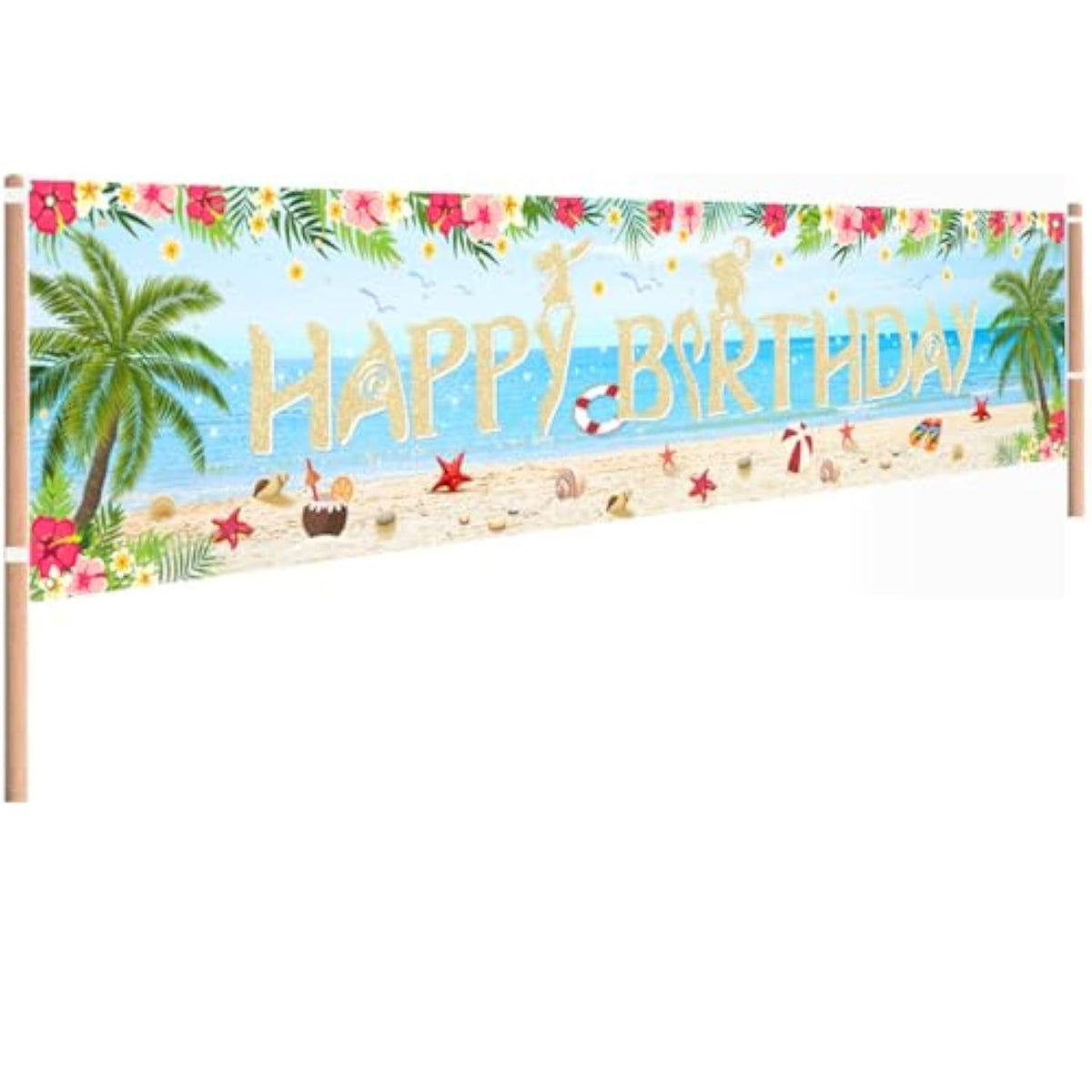 Happy Hawaiian Moana Birthday Backdrops Decoration Banner Party Blue For Happy Birthday Tropical Luau Summer Baby Shower Decor Home Outdoor Flags Supplies