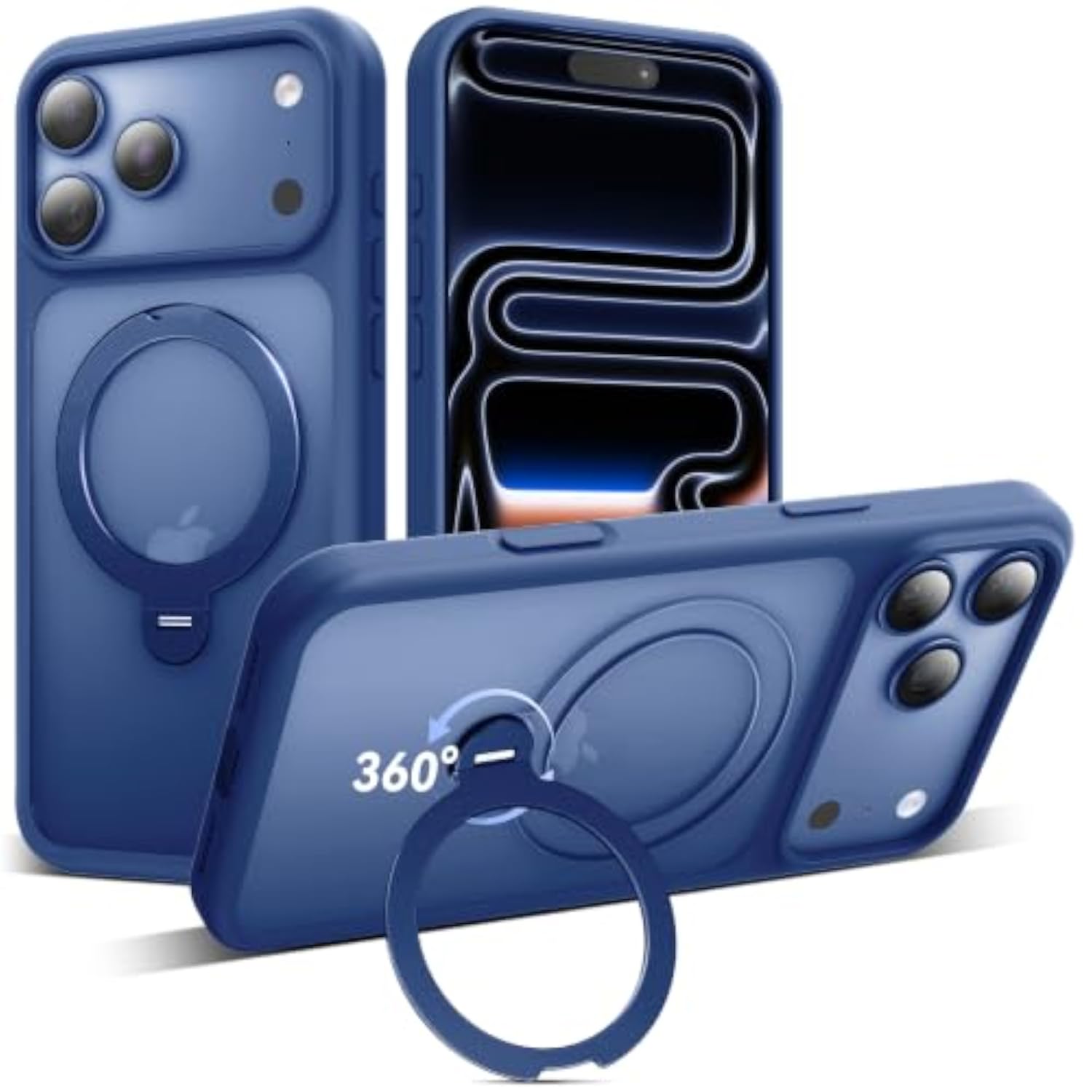 iPhone 17 Pro Max Case Blue Magnetic Stand with 360 Spin and MagSafe Compatibility