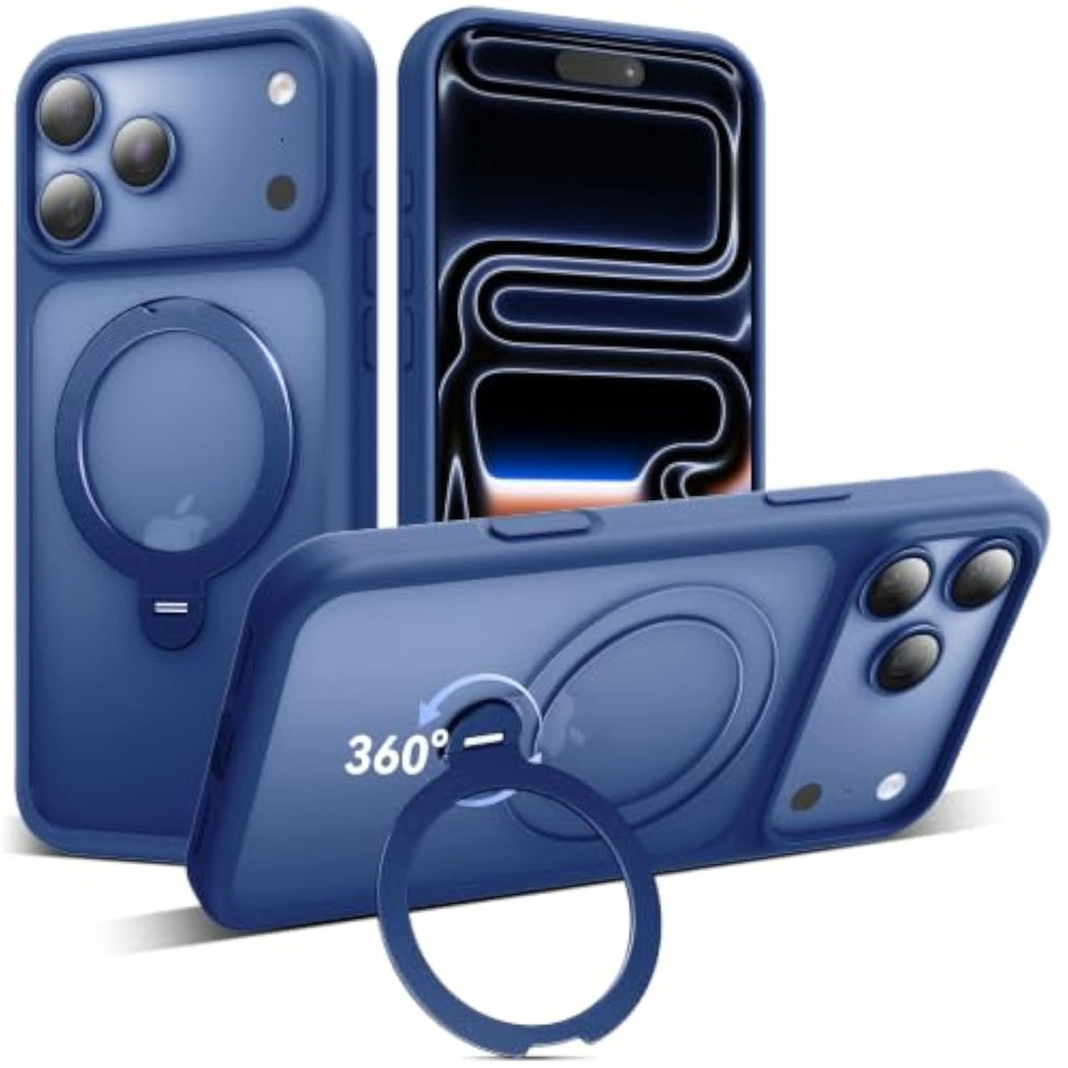 iPhone 17 Pro Max Case Blue Magnetic Stand with 360 Spin and MagSafe Compatibility