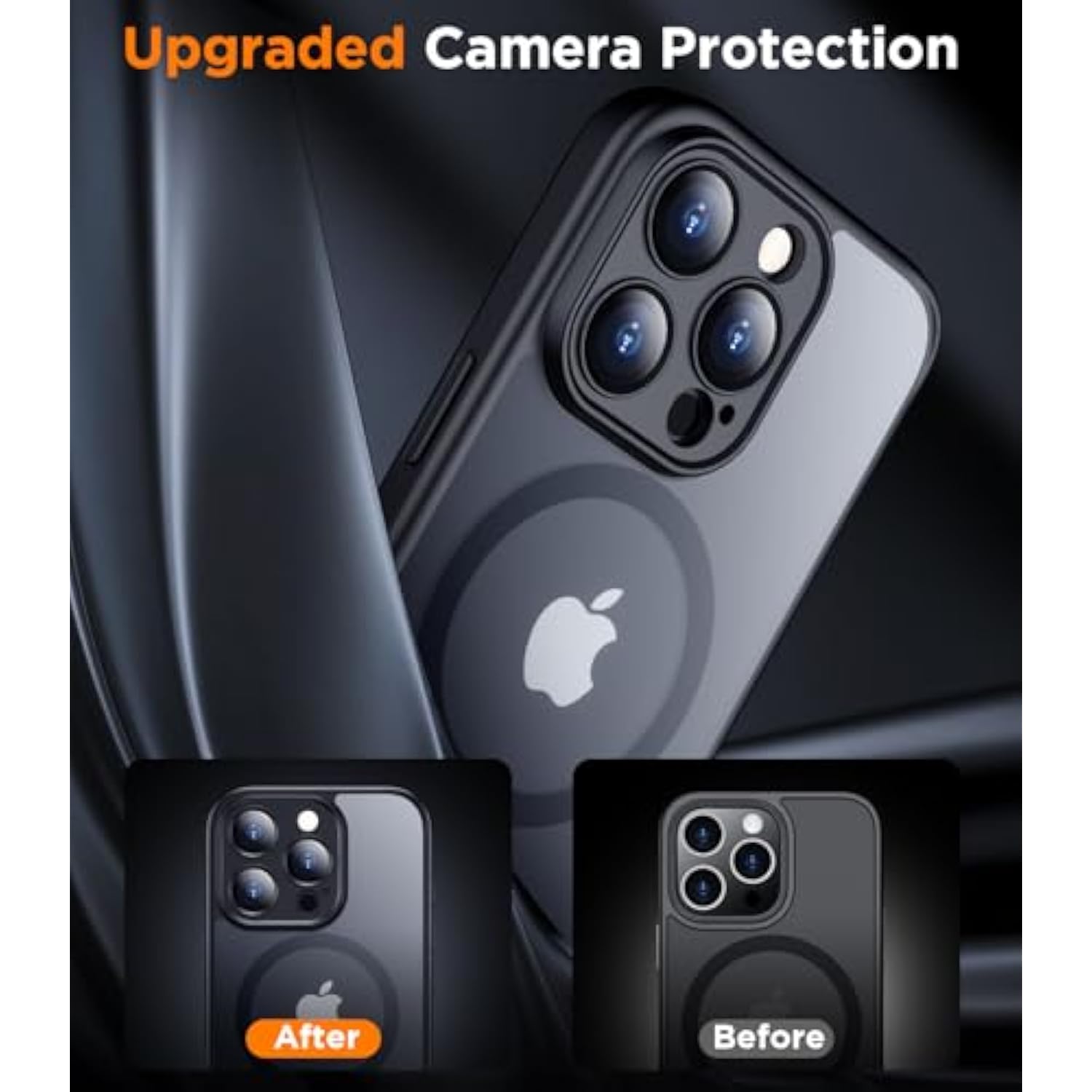 Magnetic For 16 Pro Max Case, Translucent Matte [2Pcs Tempered Glass Screen Protector] Cell Phone Home Button Stickers Phone Case,Black