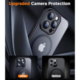 Magnetic For 16 Pro Max Case, Translucent Matte [2Pcs Tempered Glass Screen Protector] Cell Phone Home Button Stickers Phone Case,Black
