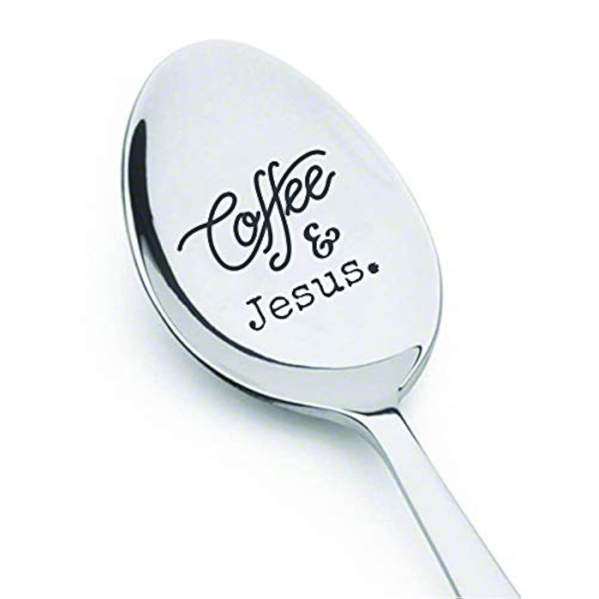 Coffee And Jesus Stainless Silver Engraved Spoon | Religious Wedding Present | Pastor Gift Idea | Love Of Parents - Children Son/Daughter | Spiritual Holy Gift For Christmas Coffee Lovers - 7 Inch