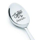 Coffee And Jesus Stainless Silver Engraved Spoon | Religious Wedding Present | Pastor Gift Idea | Love Of Parents - Children Son/Daughter | Spiritual Holy Gift For Christmas Coffee Lovers - 7 Inch
