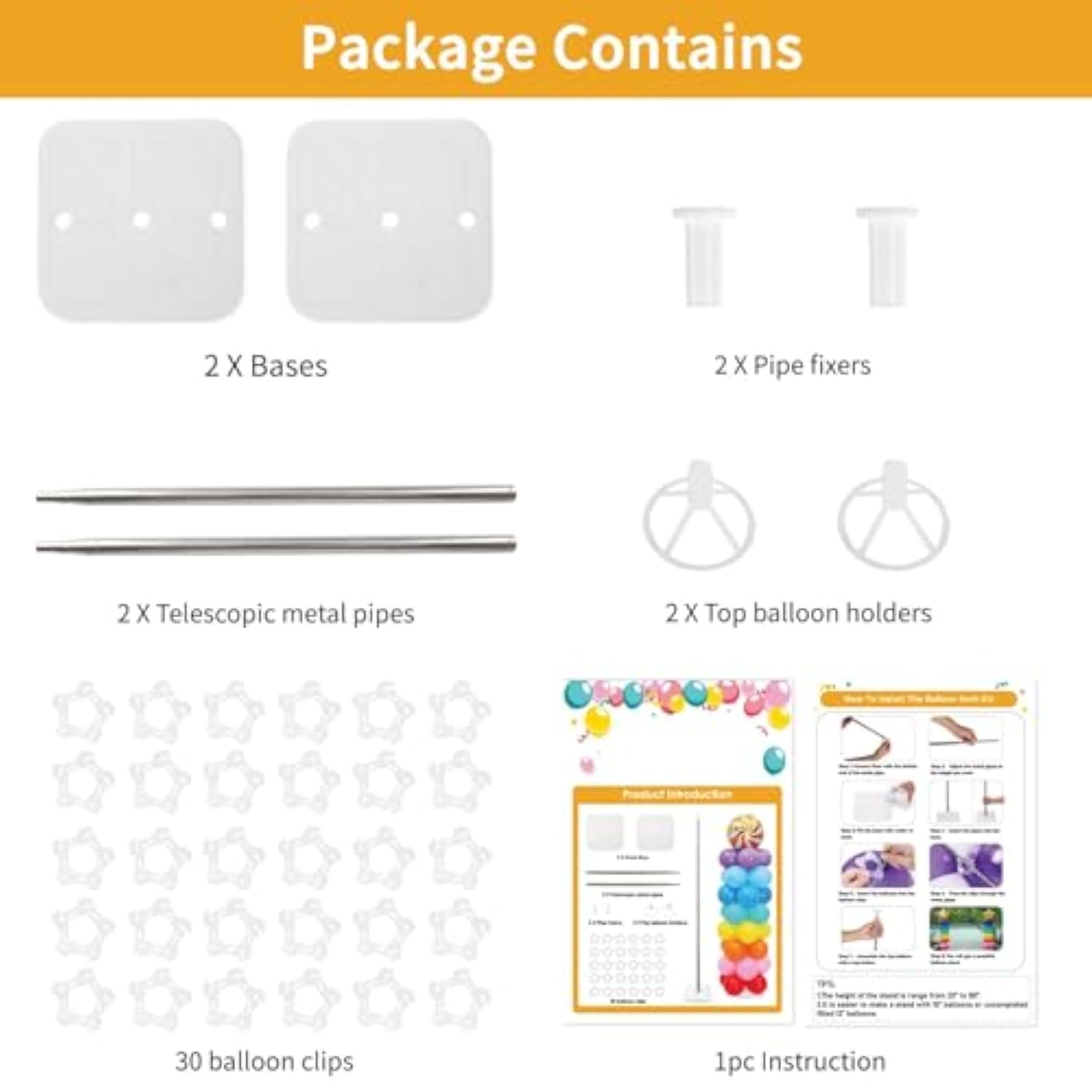Balloon Column Stand Kit, Set Of 2, 6.6Ft Height Adjustable Column Kit, Metal Telescopic Pillar Balloon Stand, Birthday Party, Graduation, Wedding Christmas Decorations, White And Silver