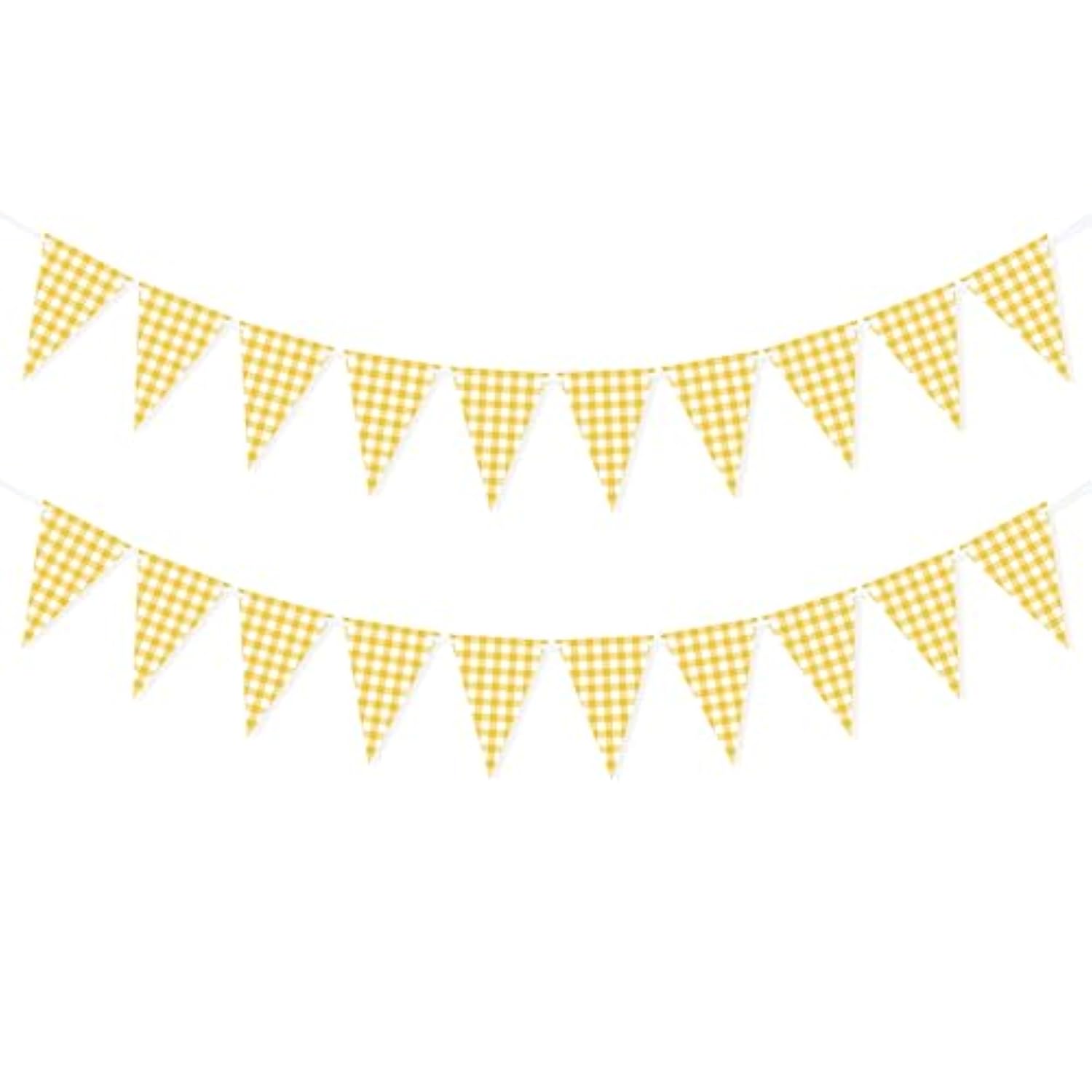Yellow Gingham Banner For Picnic, Bbq Themed Party Decorations, Yellow And White Checkered Bunting Flag Garland For Lemon Wedding Baby Shower Birthday Party Supplies